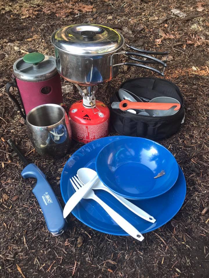 overnight hike camp stove cooking gear french press