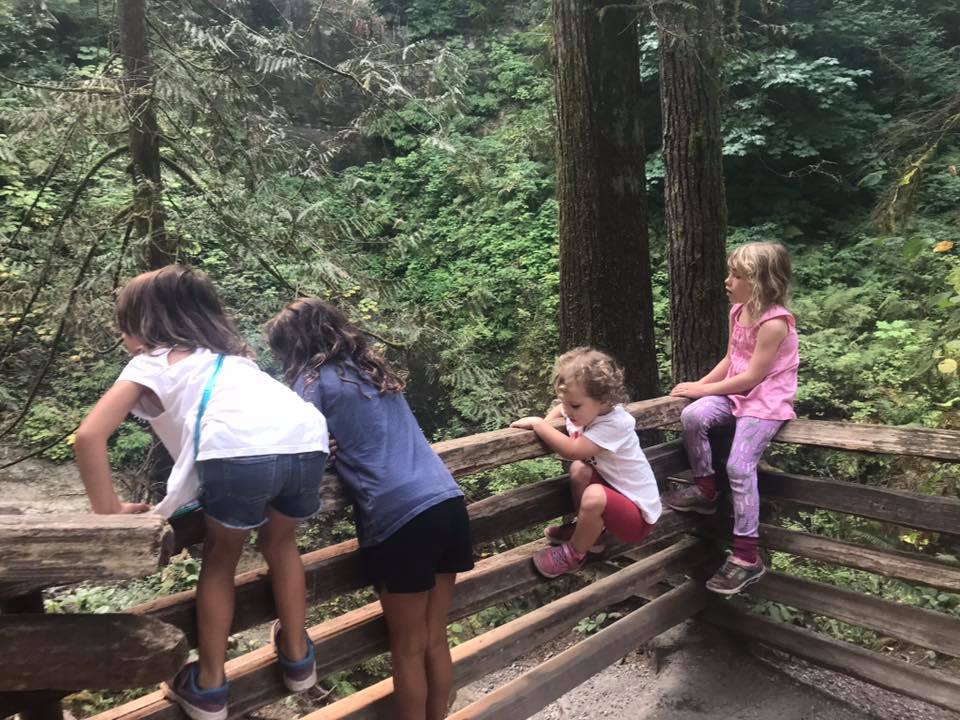 kids viewing cliff falls
